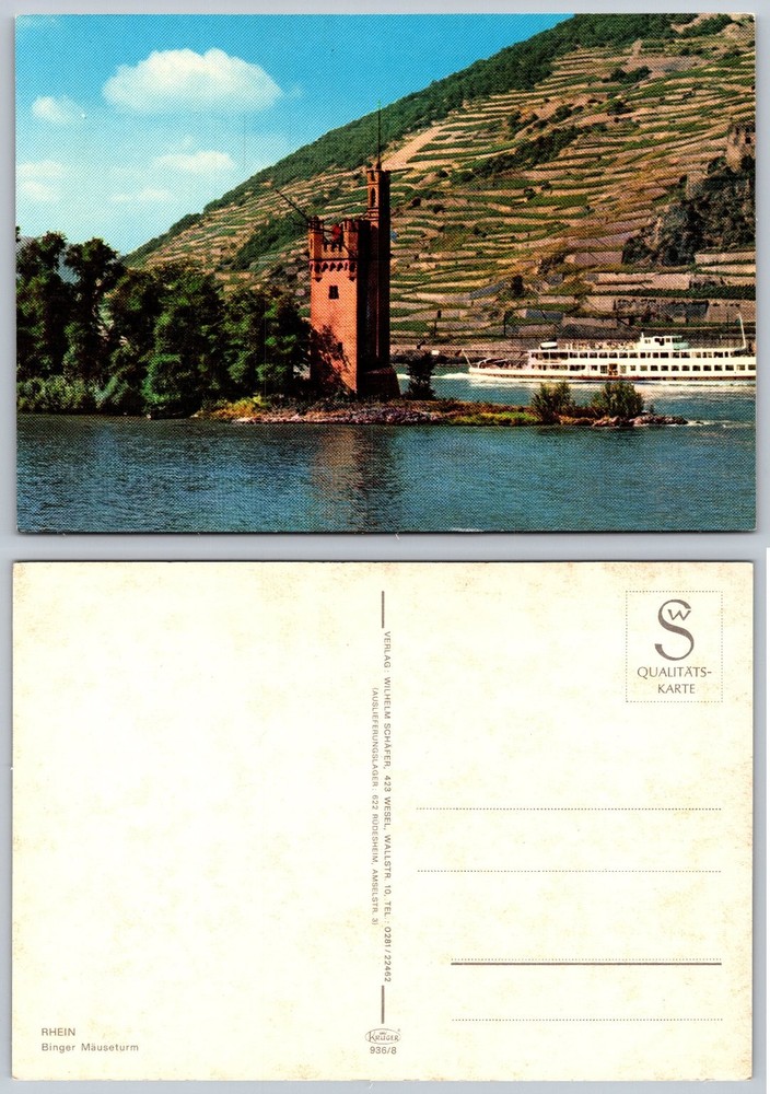 Binger Mäuseturm Rhine River Germany Vintage Postcard Mouse Tower Bingen