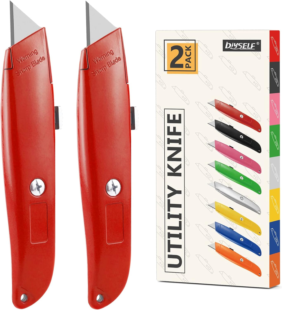 2Pack Utility Knife Box Cutter Retractable Blade Heavy Duty(Red)