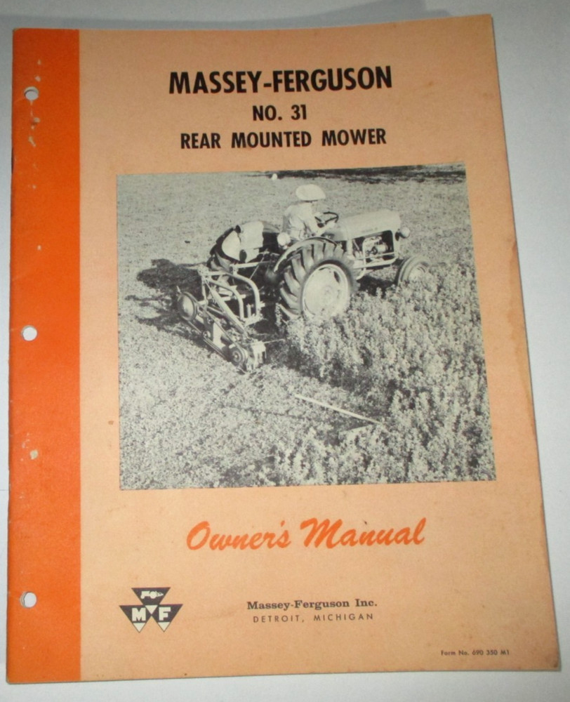 Massey Ferguson MF 31 Rear Mounted Mower Owners/Operators Manual 12-58 ORIGINAL!
