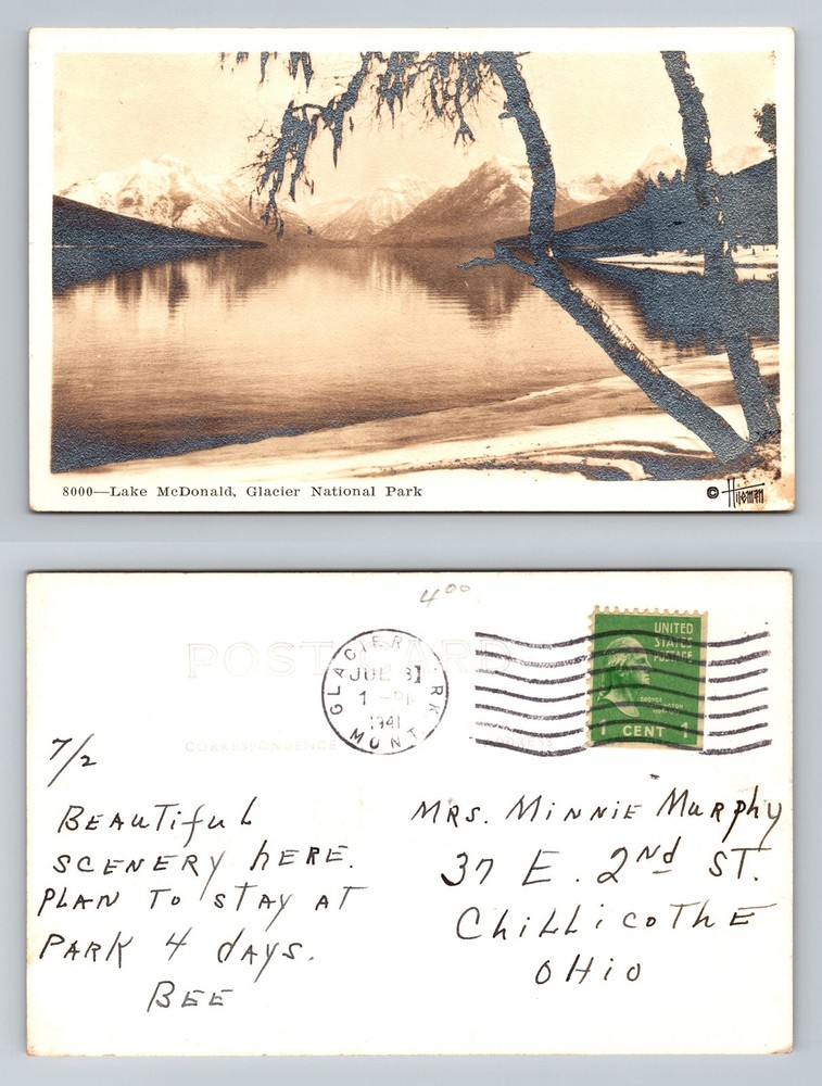 Glacier National Park, MT-Montana, Lake McDonald Scenic Vintage c1941 Postcard