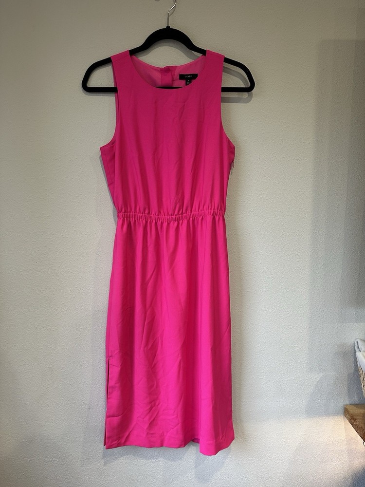 J.Crew Button Back Midi Dress Neon Flamingo Pink Size 4 Luxury Preppy