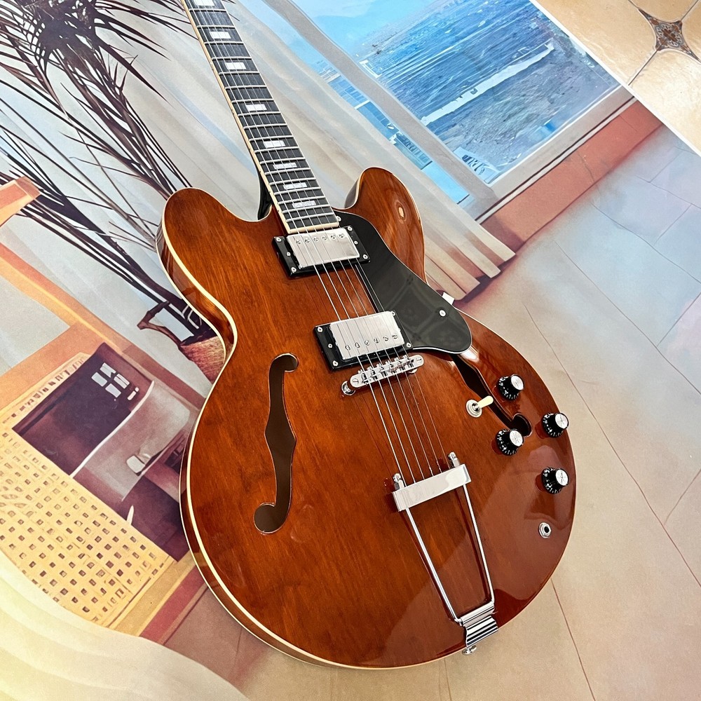 Brown ES335 Custom Electric Guitar with 2H Pickups Maple Neck Semi Hollow Body