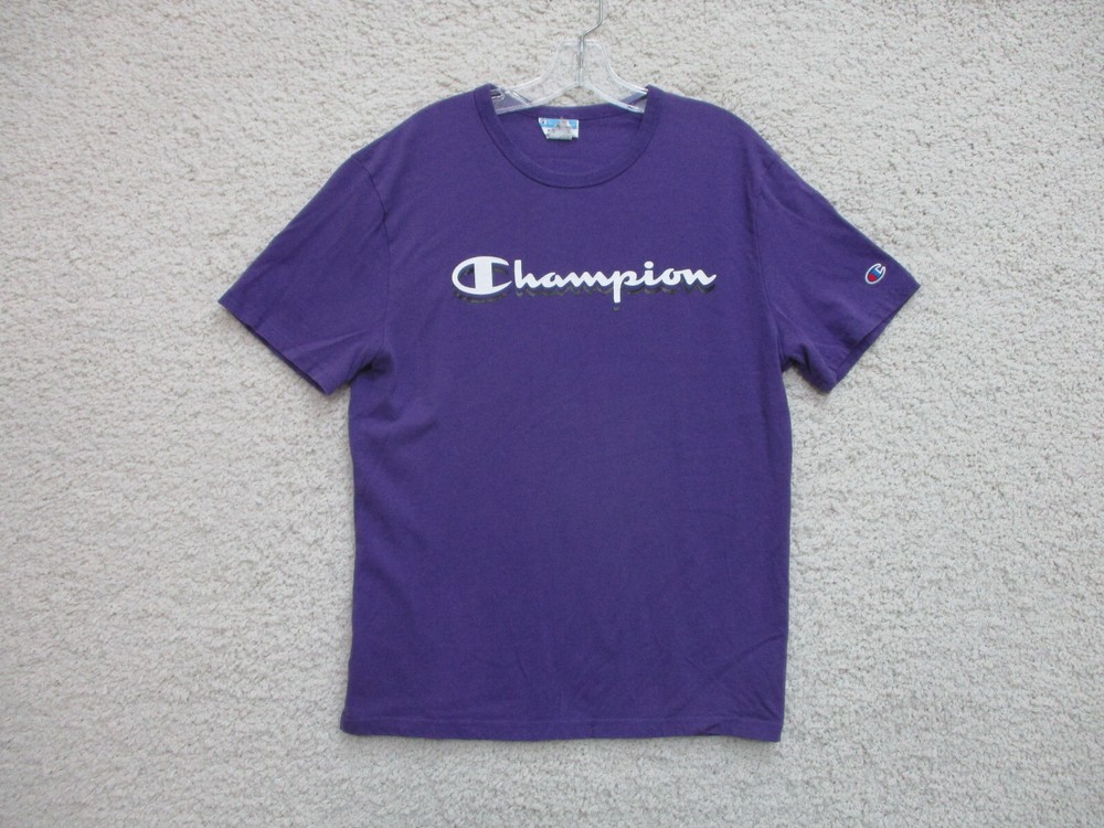 Champion Shirt Medium Adult Purple Casual Spell Out Logo Classic Fit Cotton Mens