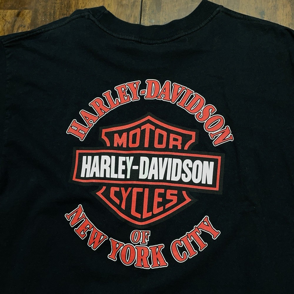 Vintage Harley Davidson New York City Mens L Biker Eagle Black Short Sleeve