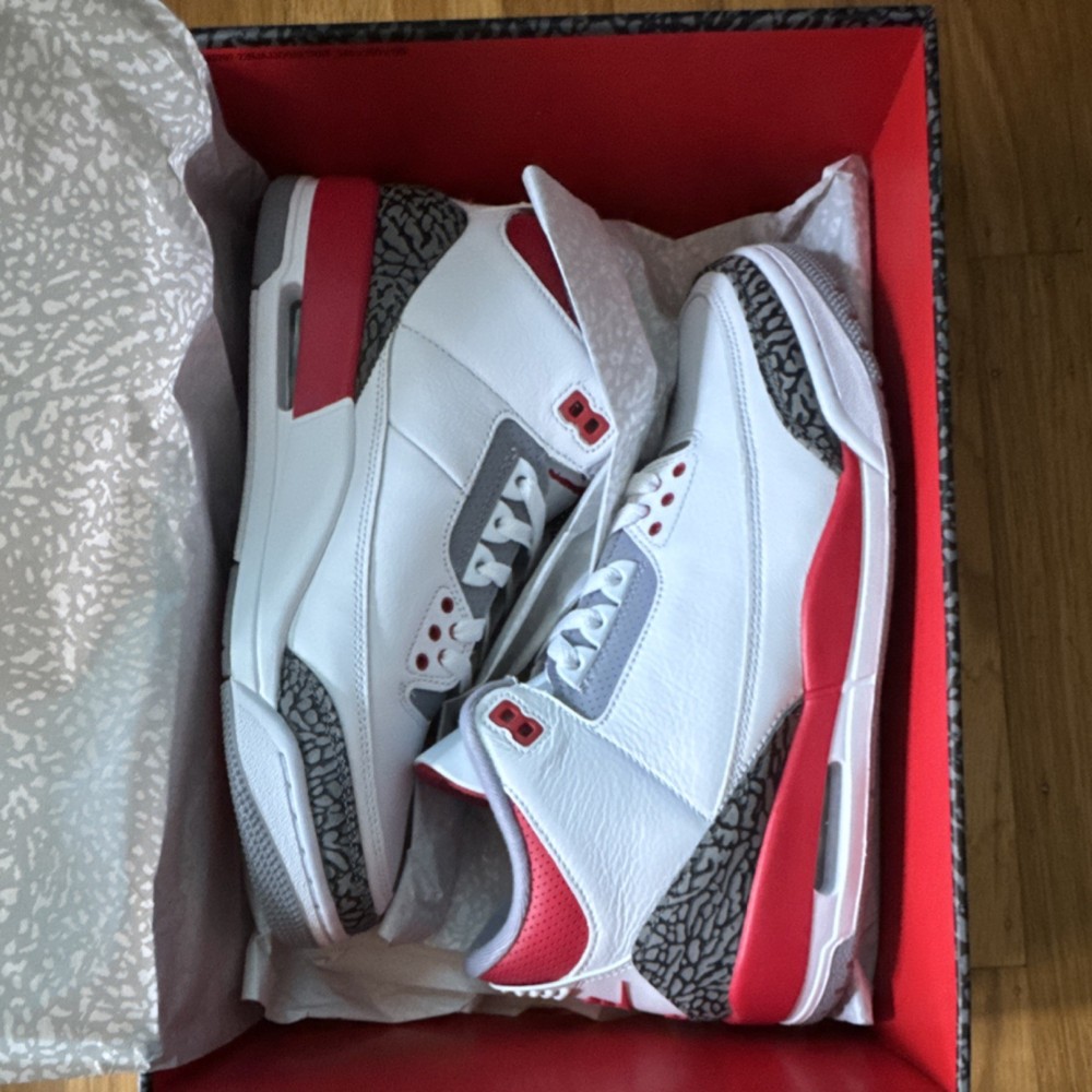 Nike Air Jordan 3 Retro Fire Red White Red Men's Mid Top Sneakers