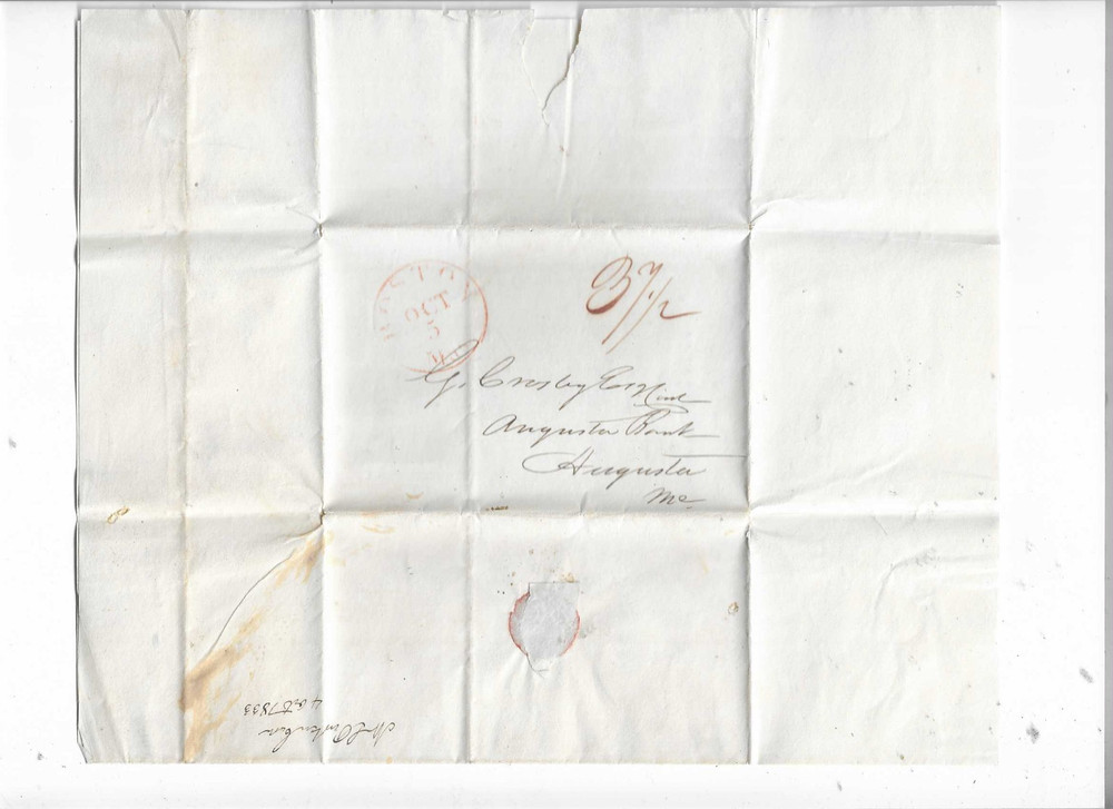 1833 Stampless Folded Letter, Boston Mass, Ref.  Bank Letter