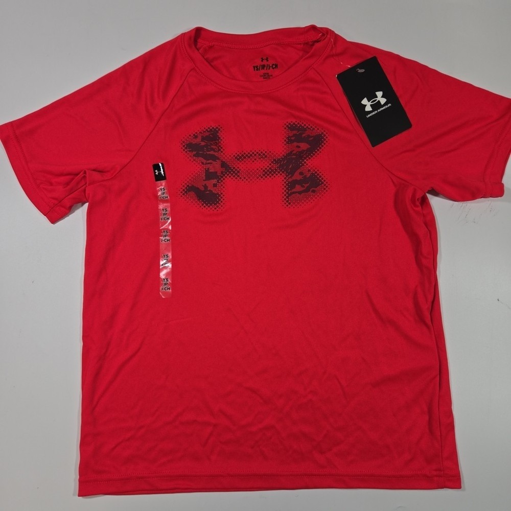 Under Armour Boys Small Red T-Shirt Loose Fit Graphic Logo Short Sleeve NWT