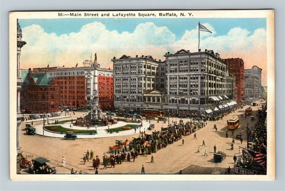 Buffalo NY-New York, Main Street & Lafayette Square Vintage Souvenir Postcard