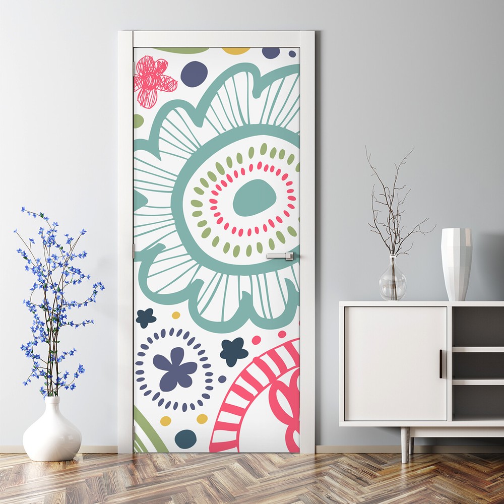 Colourful Flowers Bubble Free | Bright Nursery Art | Seamless pattern Door Decal