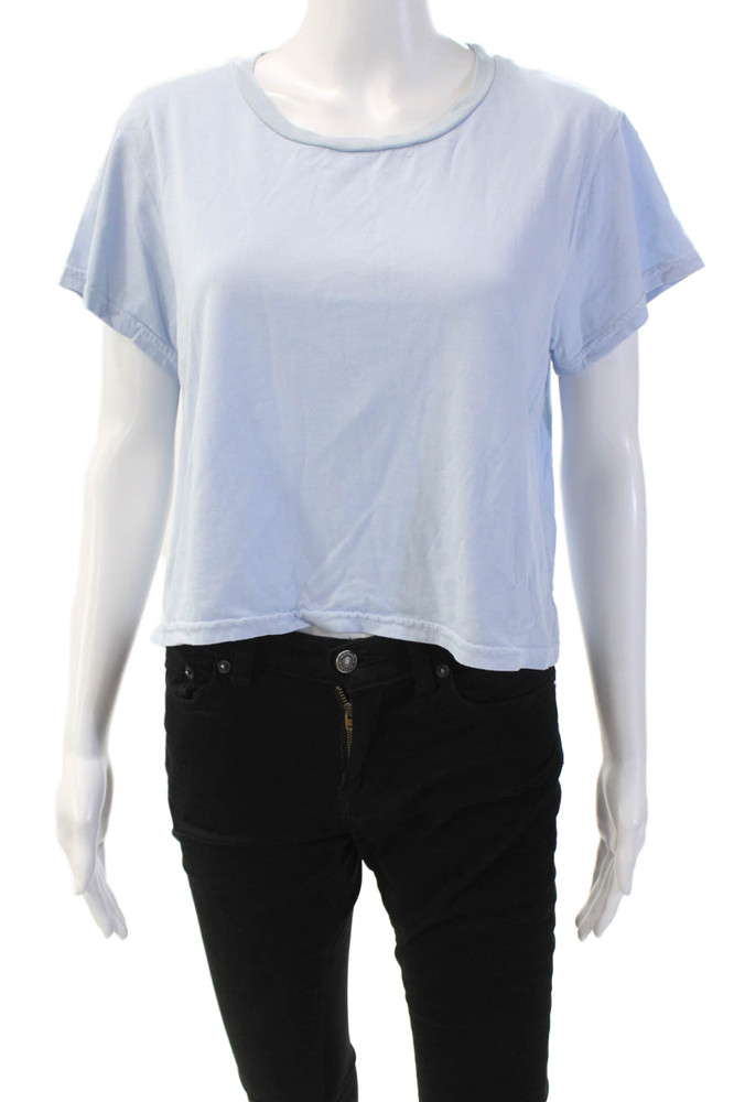 Kondi Womens Cotton Crew Neck Short Sleeve Cropped T-Shirt Powder Blue Size LFree Shipping in US $100+ Orders | $6.95 Orders Below