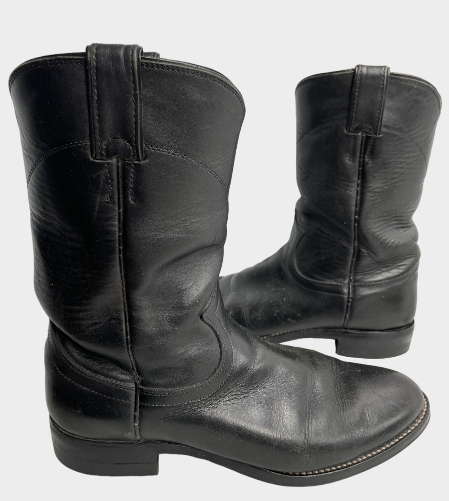 Justin 3133 Black Roper Leather Western Cowboy Biker Boots Men's 6.5 D