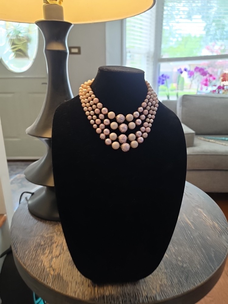 1950's Vintage Pink Blush Multi Strand Beaded Necklace