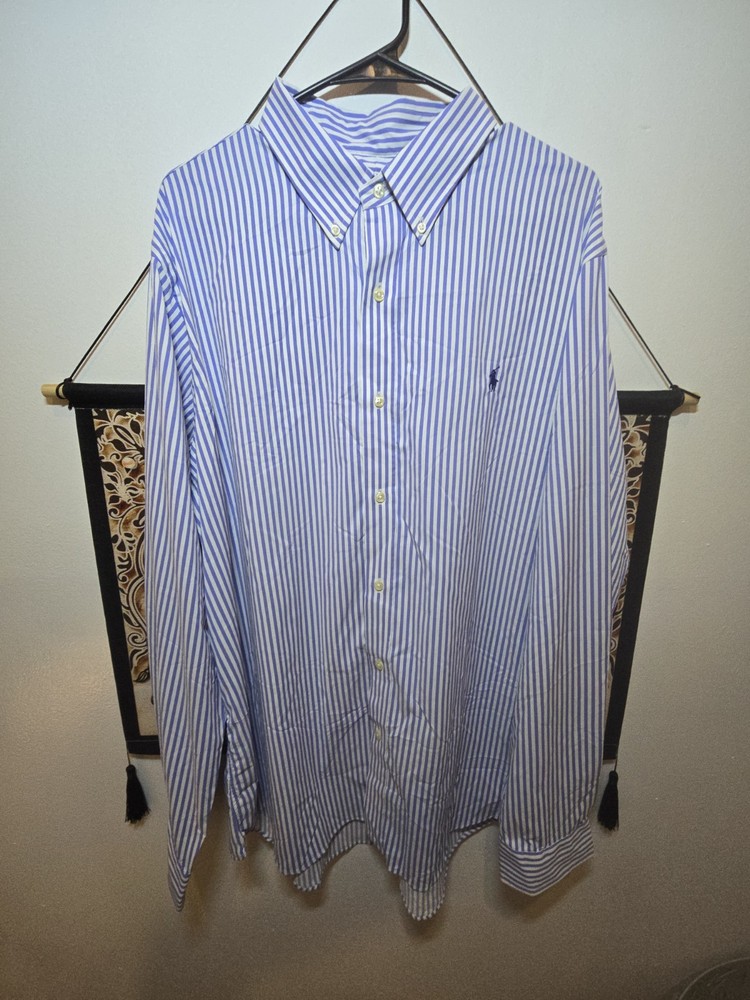 Polo Ralph Lauren Mens XXL Blue White Striped Long Sleeve Button Down Shirt