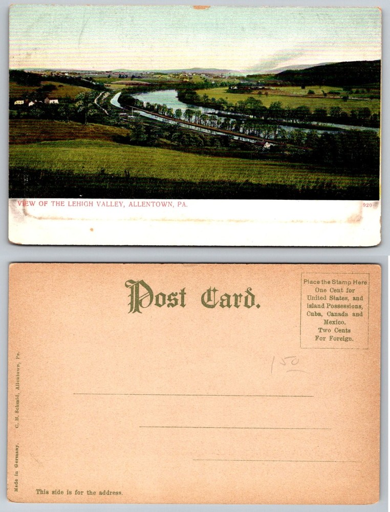 Lehigh Valley Allentown PA Postcard c1900s C.H. Schmid Made in Germany