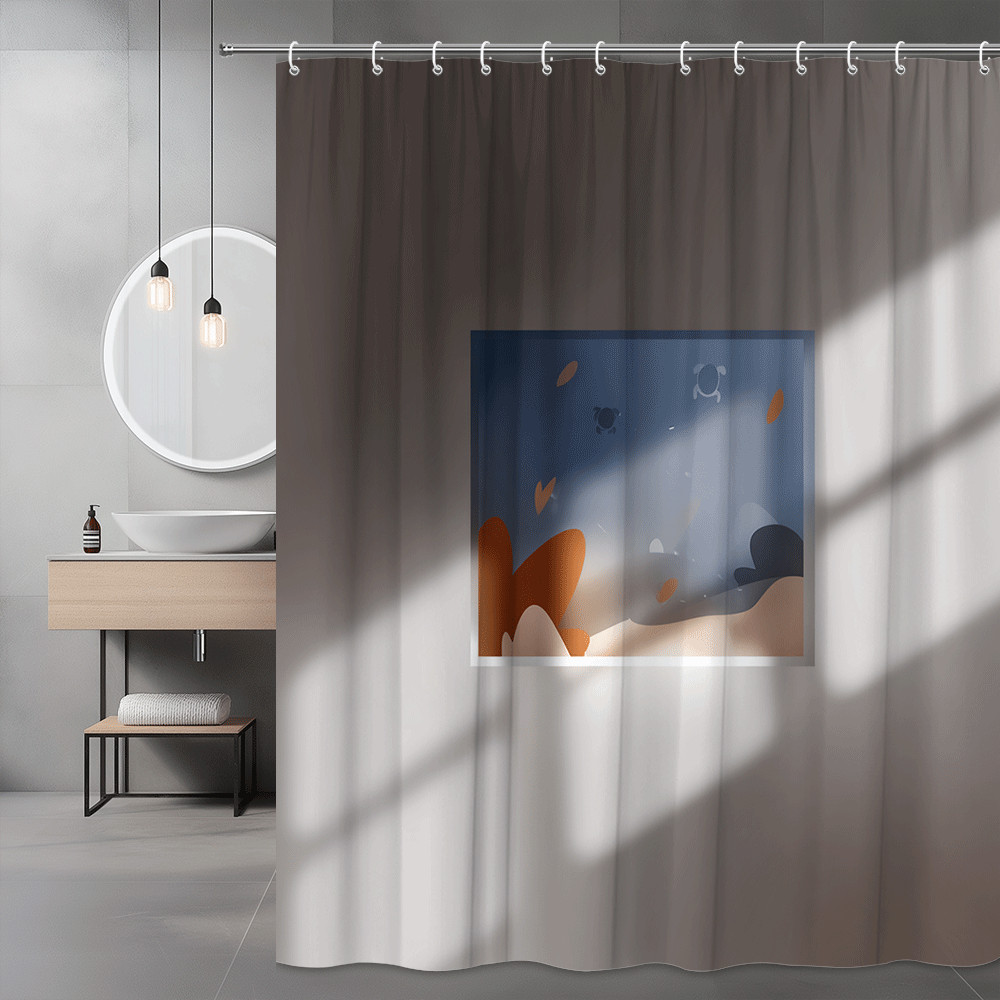 Abstract Graphic Shower Curtain Blue Gray Orange Modern Print-image