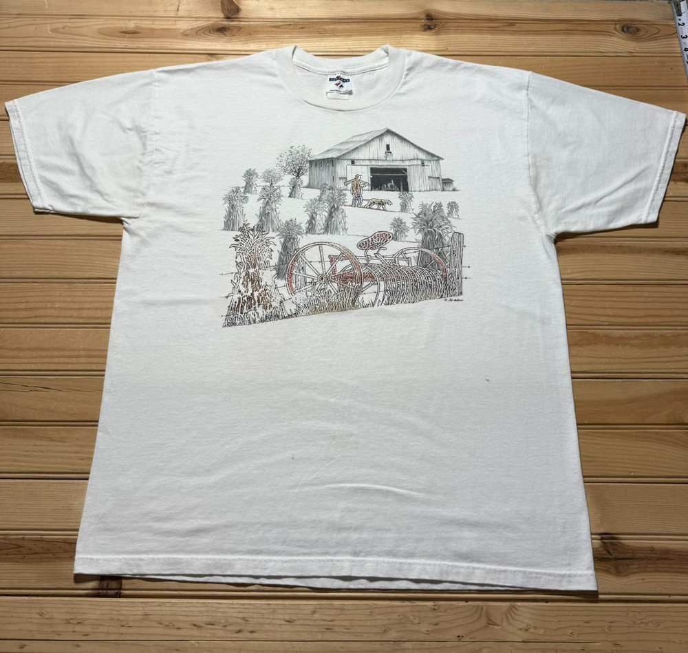 Vintage 90s Corn Field Barn Country Rural Art Single Stitch Shirt Men's Size XXL