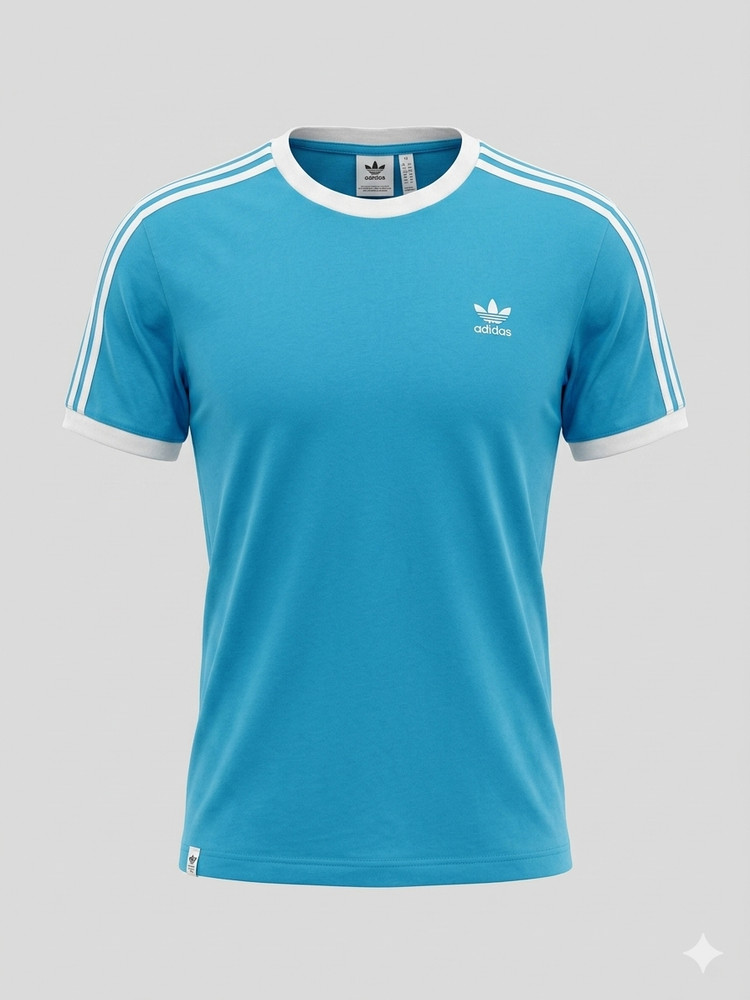 Adidas Originals Women’s T-Shirt Blue Trefoil Logo 3 Stripes Small Fit See Measu
