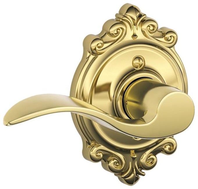 Schlage F170 Left Hand Non-Turning Accent Door Lever in Brass