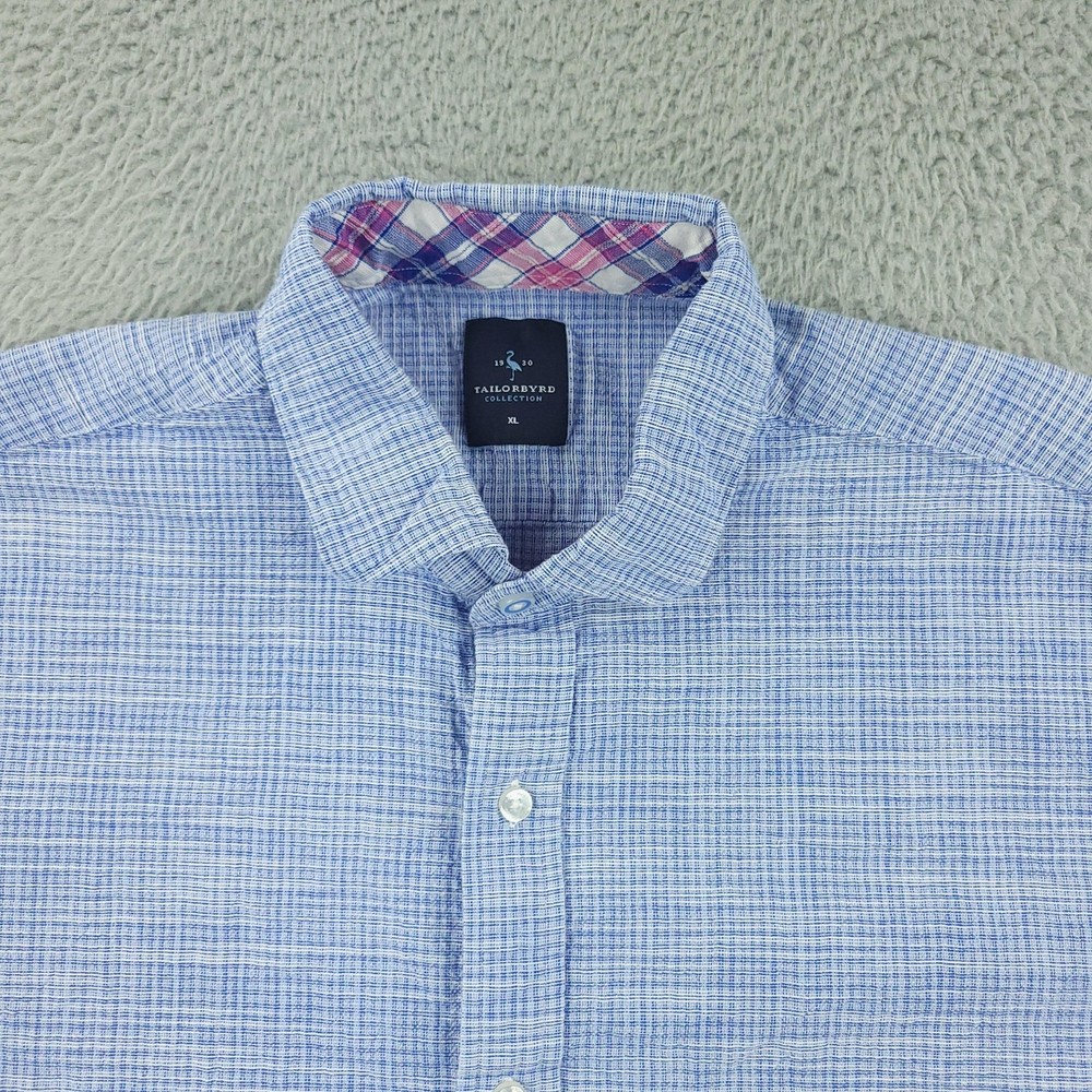Tailorbyrd Collection Shirt Mens XL Blue Textured Short Sleeve Cotton Casual
