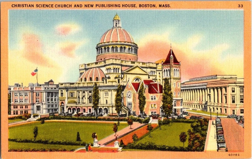 Vintage Boston Christian Science Church Linen Postcard by Tichnor Bros