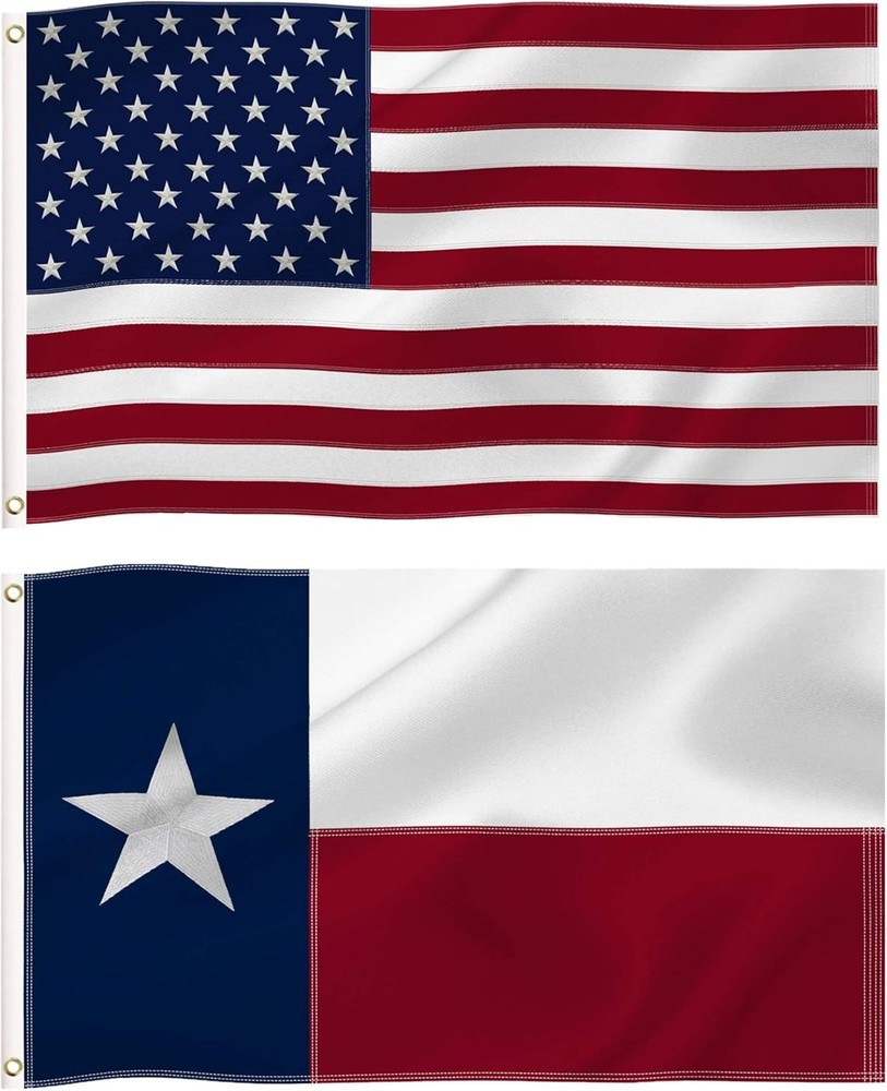 3x5 Ft Texas State and USA American Flags Combo Pack, State TX and US Embroid...