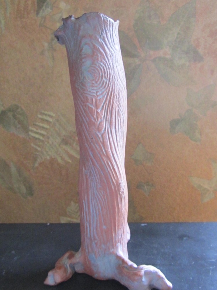 Vintage Abstract Glazed Clay Tree Roots Sculpture Vase Signed-image