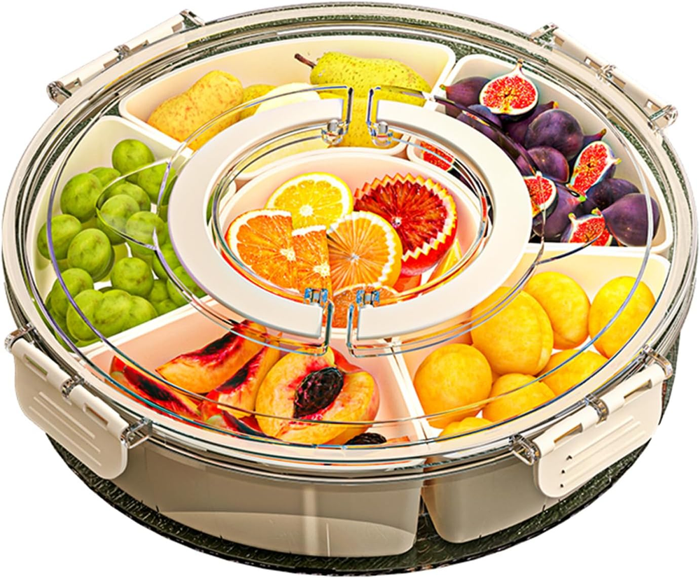 Divided Serving Tray with Lid and Handle Fruit Containers for Fridge Snack Box