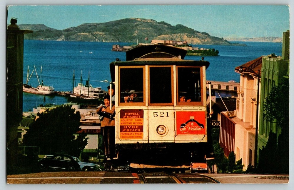 Cable Car Climbing Hyde Street Hill  San Francisco, California VTG Postcard