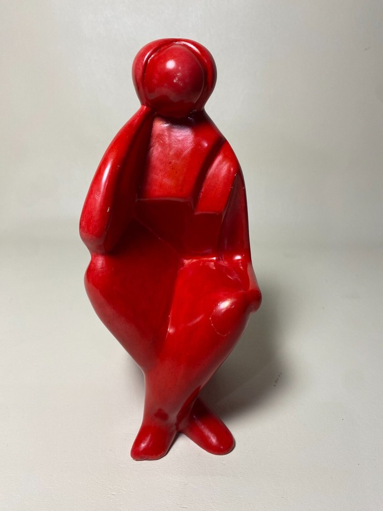 Abstract Art Sculpture in Stone Red Person Setting “Am I? “ 9” Tall Weig-image