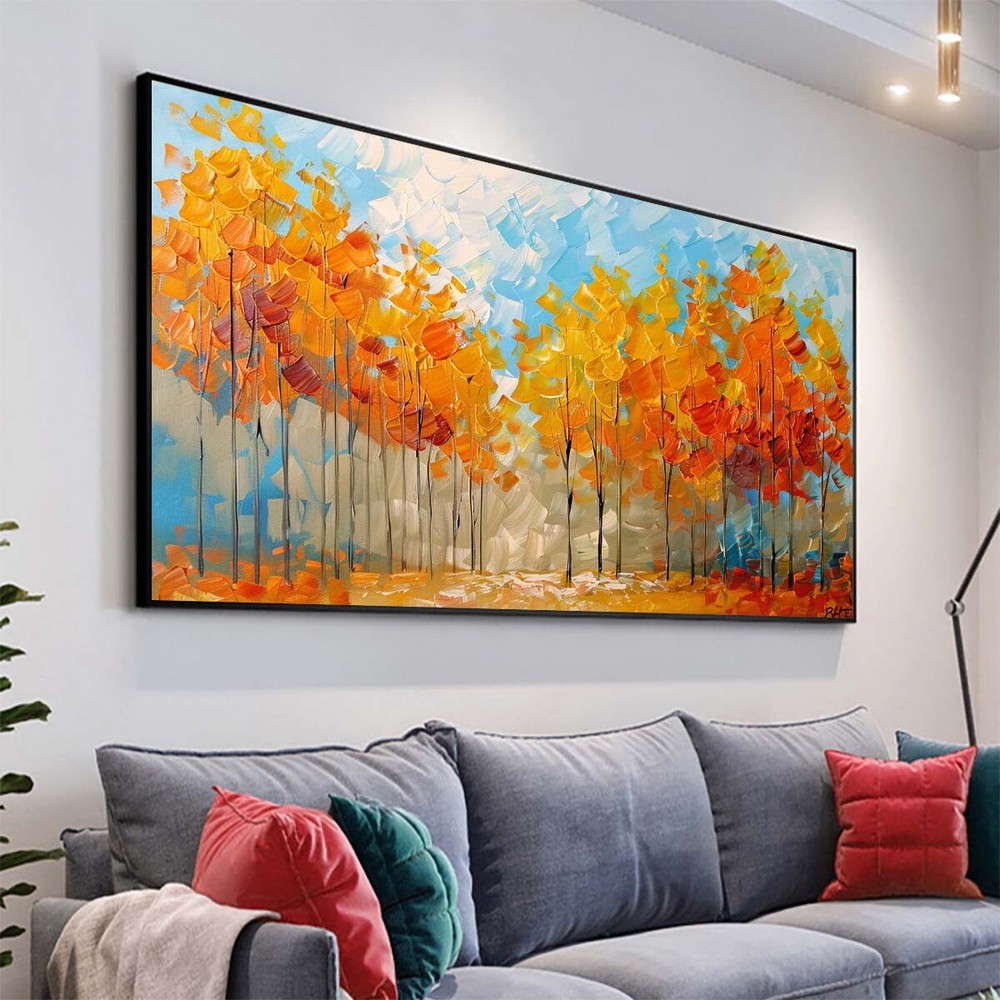 Landscape Oil Painting On Canvas Hand Painted Minimalist Wall Art orange