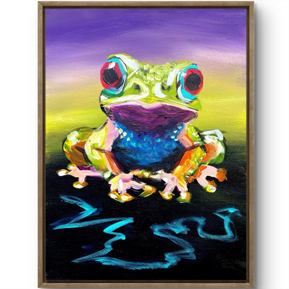 TITA PAINTZ Frog Multicolored Hand Painted 12x16 Canvas Wall Art