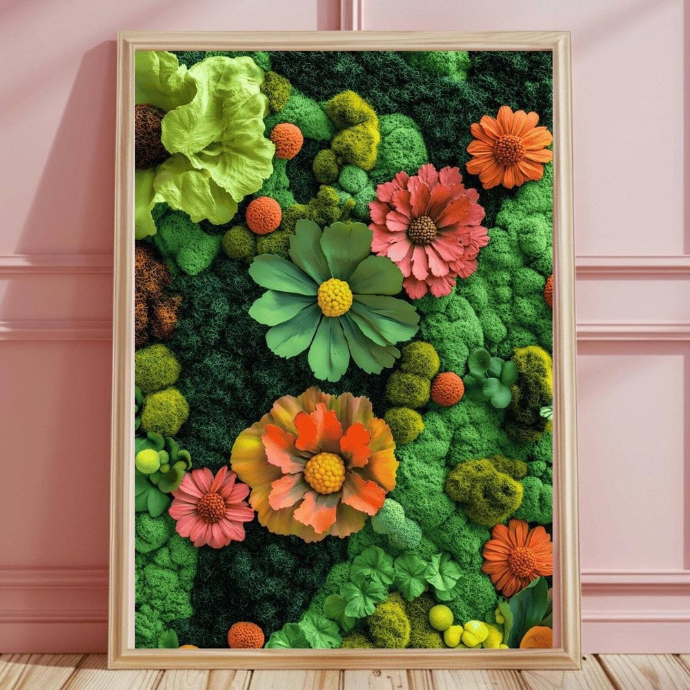 Colorful Floral Moss Wall Art Print Large Green Moss Botanical Prints Nature