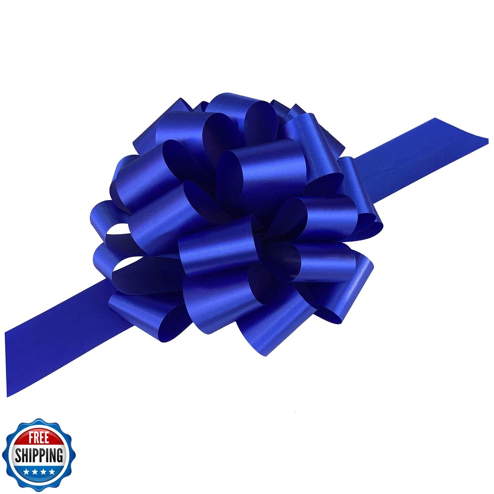 Royal Blue Ribbon Pull Bows - 9 Inch Wide Set of 6 for 4th of July or Police Support Decor