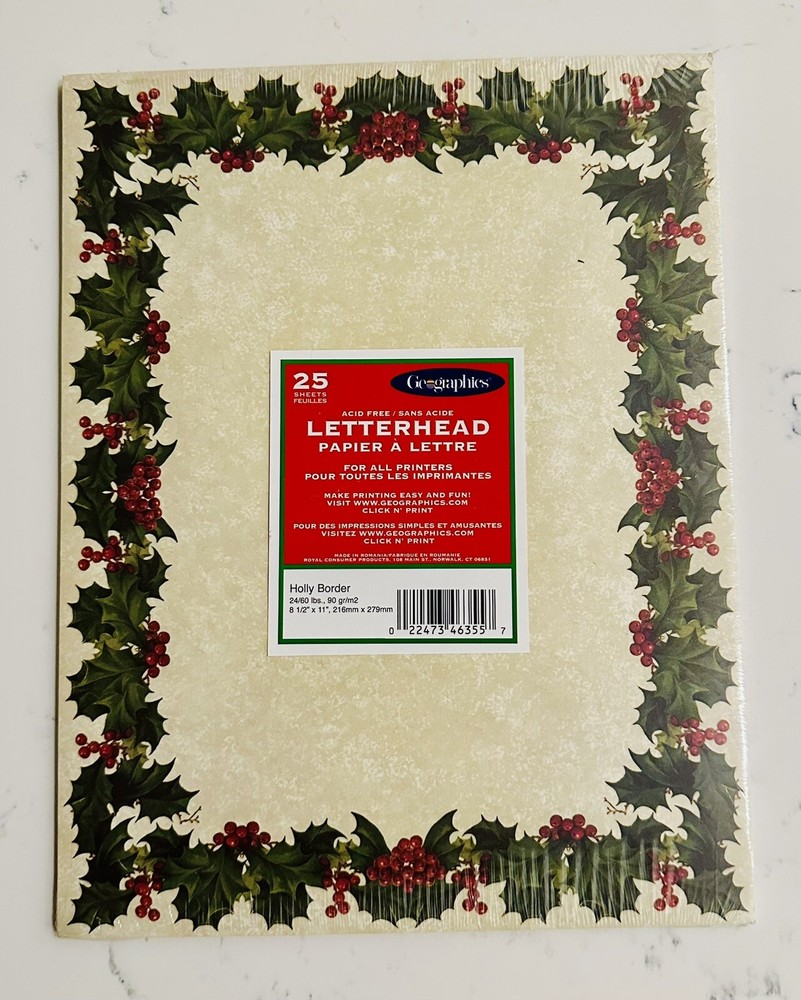 Geographics Holly Border Acid-Free Letterhead Paper 25 Sheets 8.5x11-image