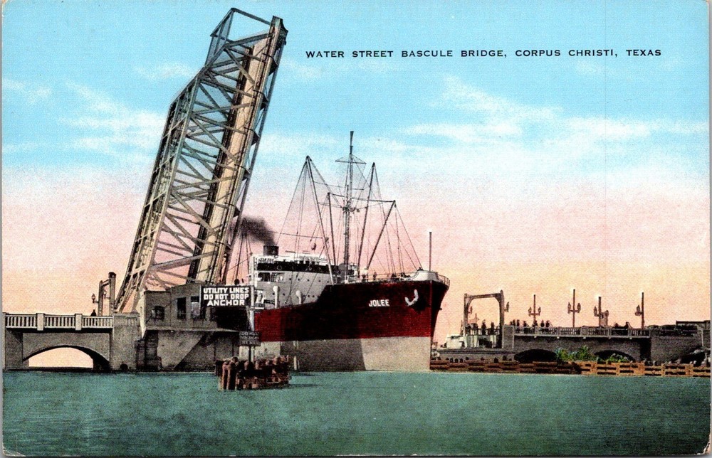 Dr Jim Stamps Postcard Water Street Bascule Bridge Corpus Christi Texas