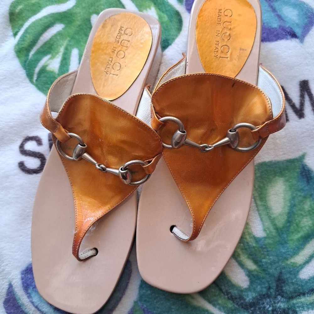 Gucci Gold Heels Size 35 Womens Mule Sandals Preowned Ag1143