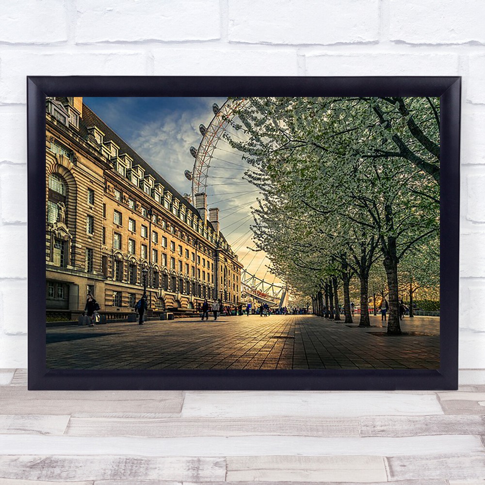 the London Eye Ku Street People Texture Sunset England United Kingdom Art Print