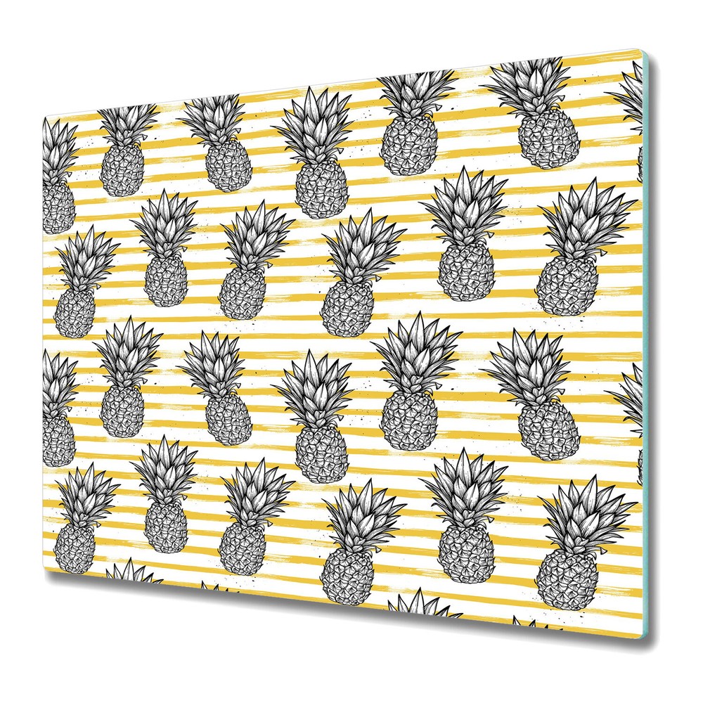 Glass Chopping Cutting Board Pineapple With Striped Abstract Art Gold Lines-image