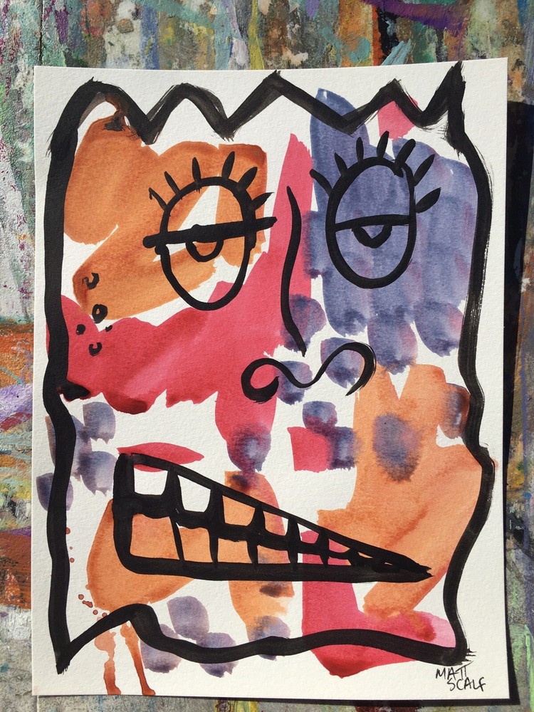 Matt Scalf Portrait Face Abstract ORIGINAL PAINTING Street Modern Graffiti 9x12