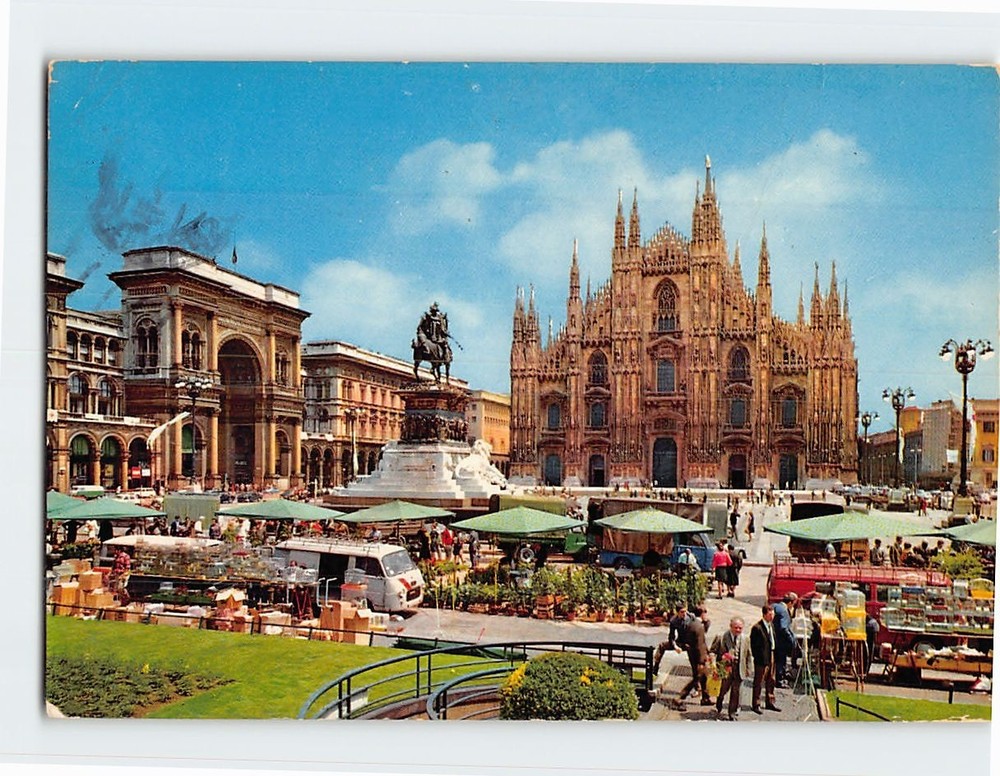 Postcard Flower Market Piazza del Duomo Milan Italy