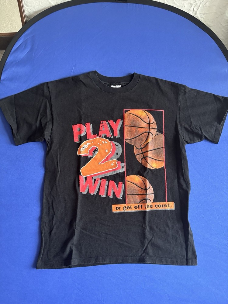 Vintage 90s basketball Play 2 Win black tee single stitched Size L
