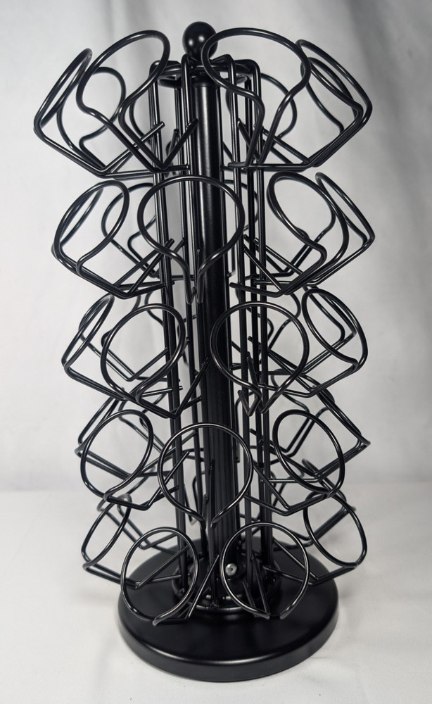 Black Metal Coffee Pod Holder Carousel – Rotating Storage Rack for 24 K-Cups, 13