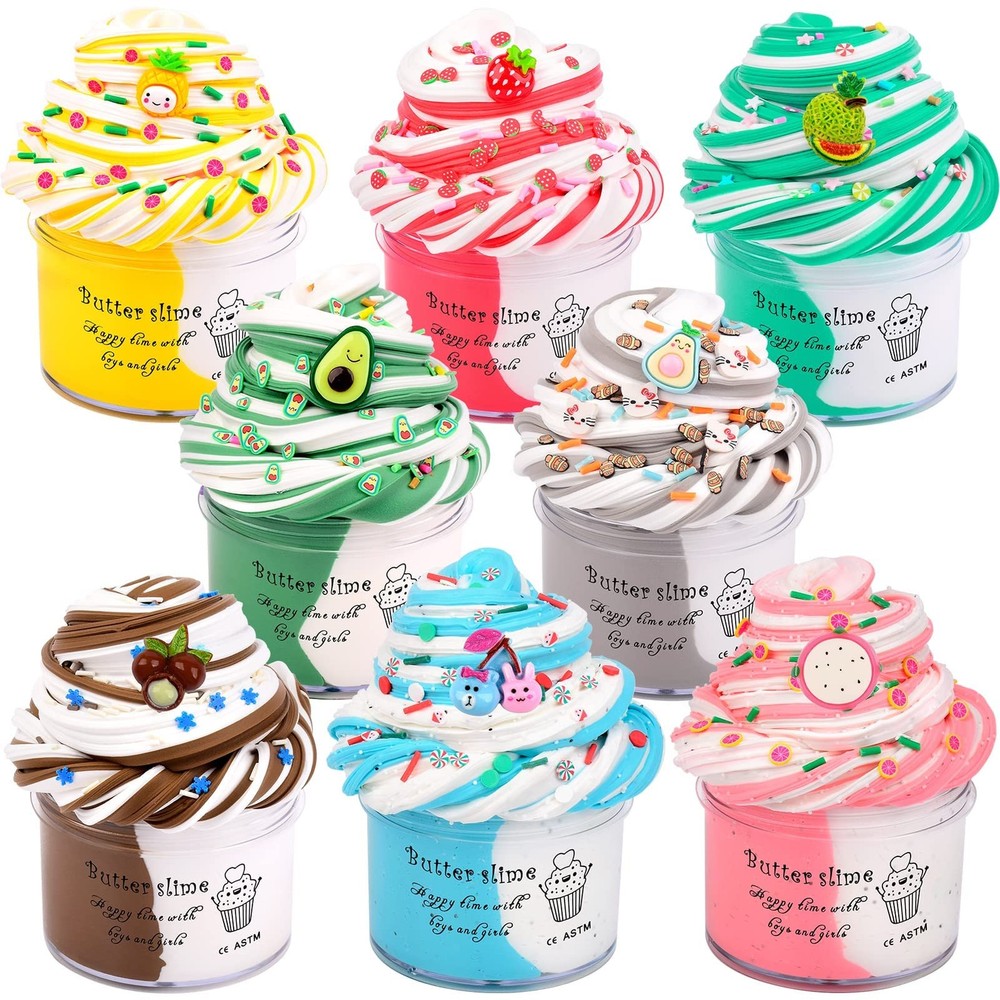 8 Pack Butter Slime Kit for Girls Soft Non-Sticky Stress Relief Putty Toy Fun DIY Craft Activity