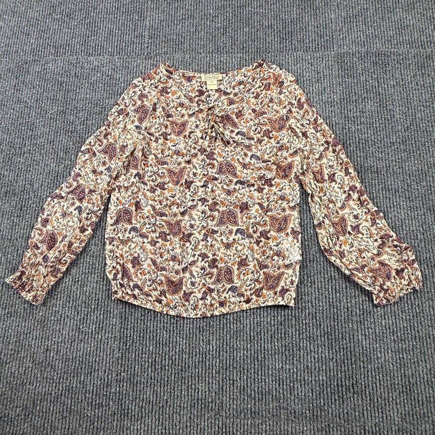 Lucky Brand Womens Size X-Small Paisley Floral Boho Peasant Blouse Orange Purple