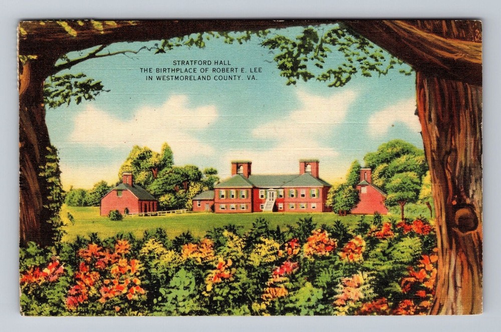 Westmoreland County VA-Virginia Stratford Hall Robert E Lee Vintage Postcard