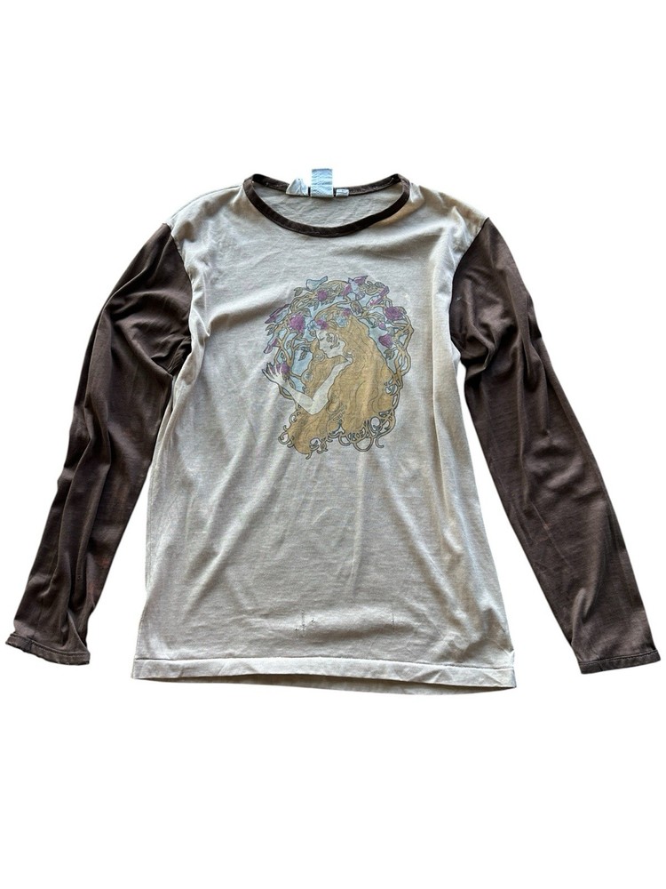 1970s Art Nouveau Printed T Shirt Baseball Tee Raglan Men’s Size L