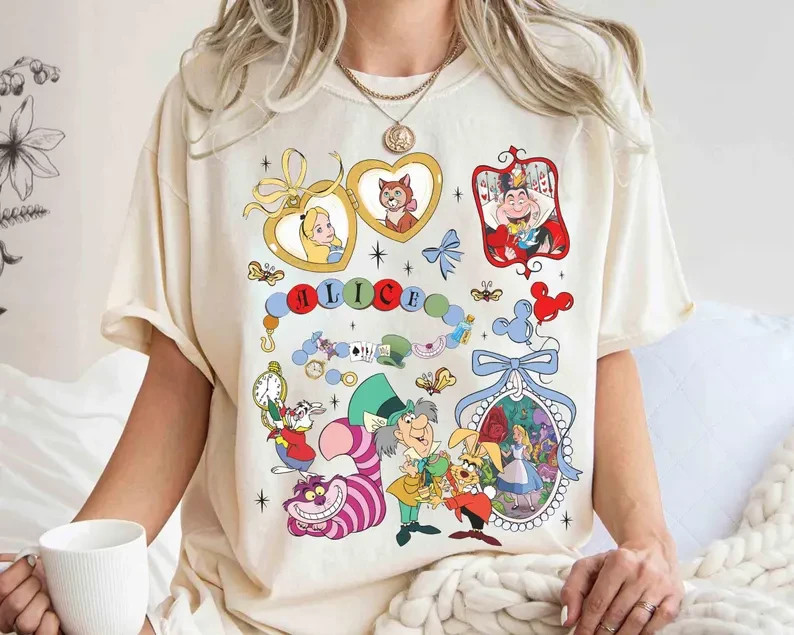 Coquette Bows Watercolor Alice in Wonderland Shirt, Floral Alice Mad Hatt shirt