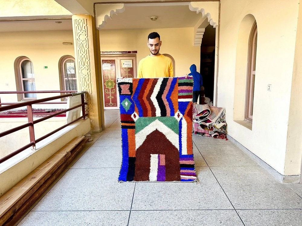 Moroccan Berber Beni Ourain Wool Rug Color Multicolor Design Handmade Carpet Rug