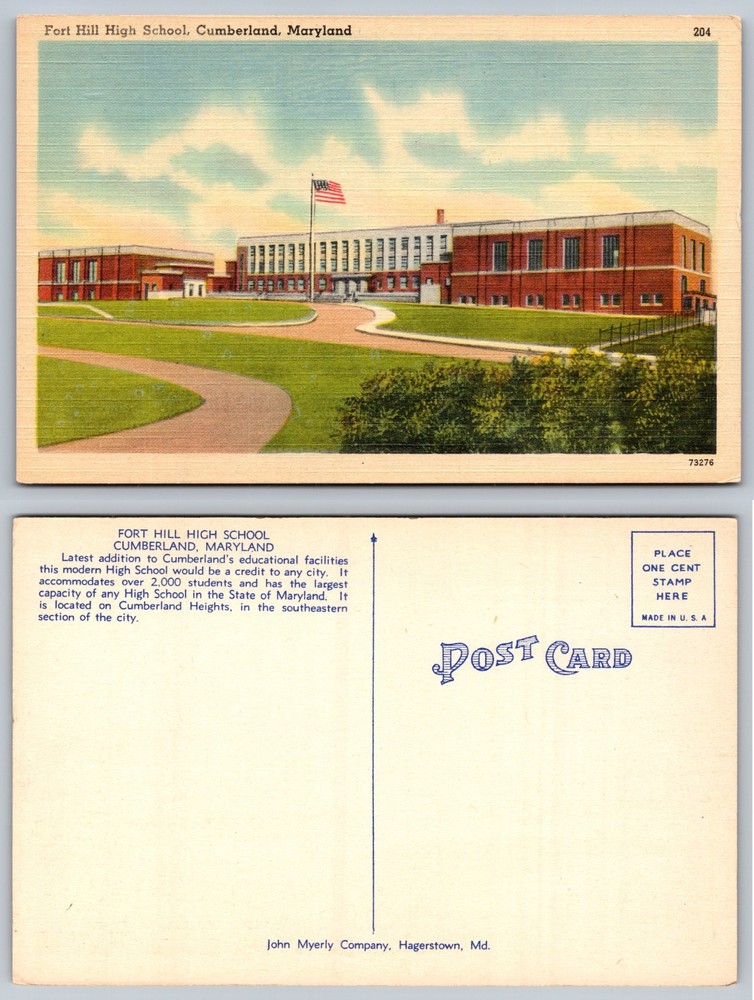 Fort Hill High School Cumberland Maryland Postcard