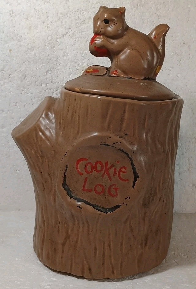 Vintage McCoy Squirrel On Tree Stump Cookie Jar 1960s Cookie Log 12